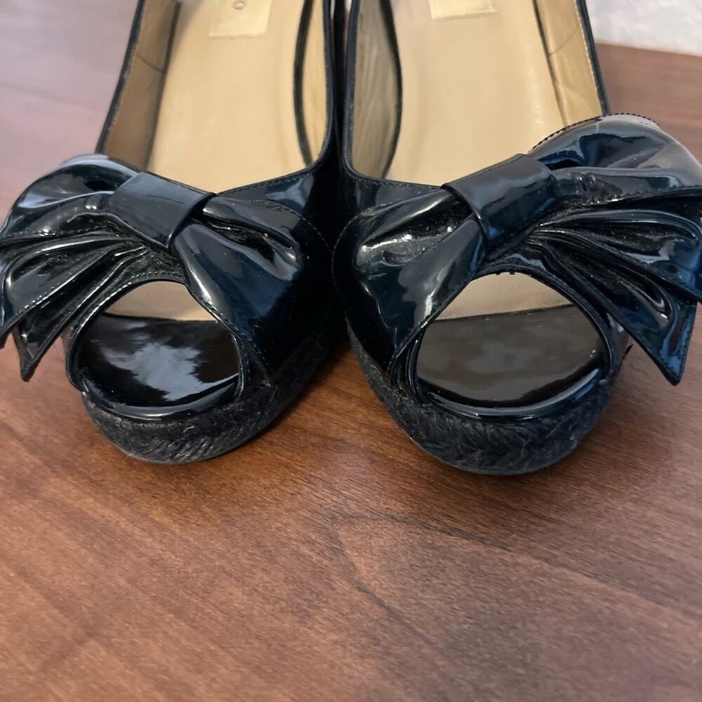 Valentino Black Patent Leather Mena Espadrille Wedge Slingback Sandal Size 5.5 - Picture 6 of 8